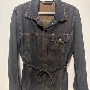 Dark Wash Denim Utility Jacket/Shirt with Waist Tie